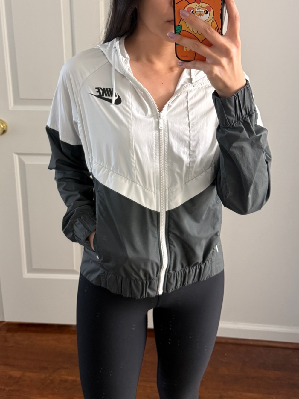 Nike Two-Tone Hooded Windbreaker Jacket - White & Dark Gray XS